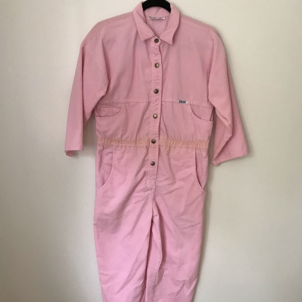Vintage pink corduroy jumpsuit Glossier style